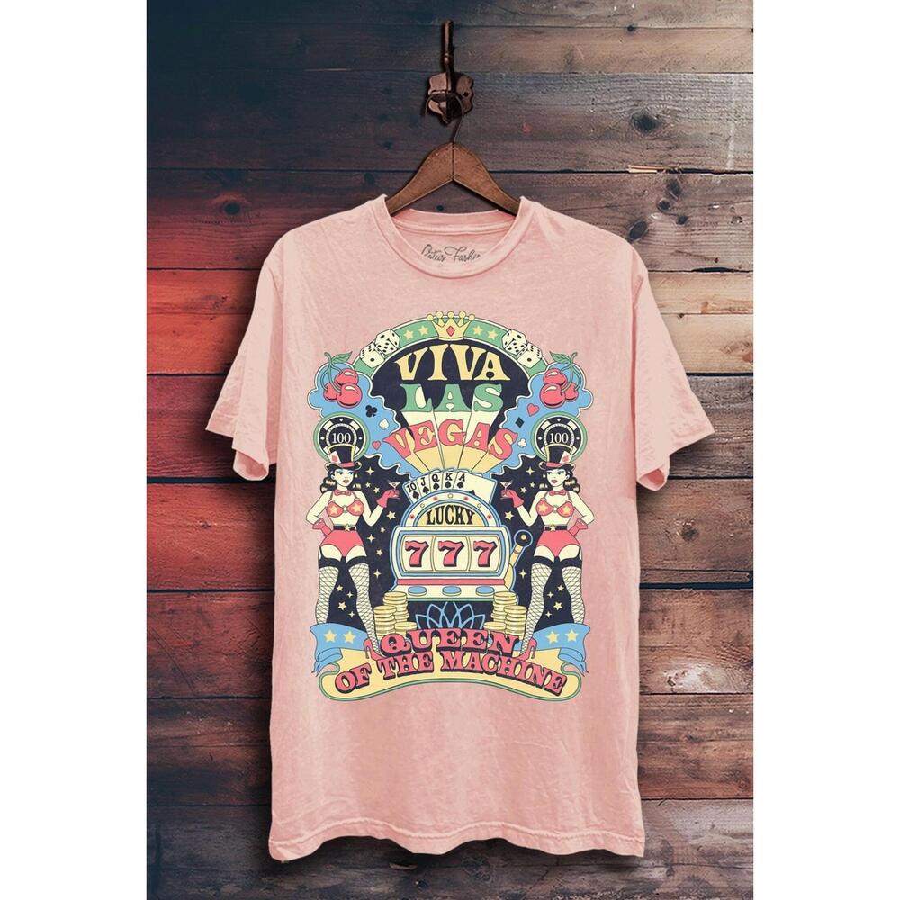 NEW LOTUS FASHION COLLECTION women's viva las vegas graphic top in pink multi